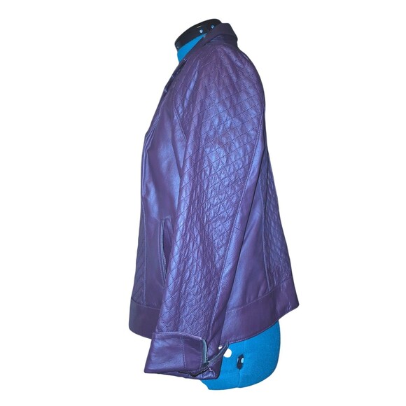 Bradley Bayou Moto Jacket Purple Leather Quilt Design Zip Pockets Lined Size L - Picture 4 of 8